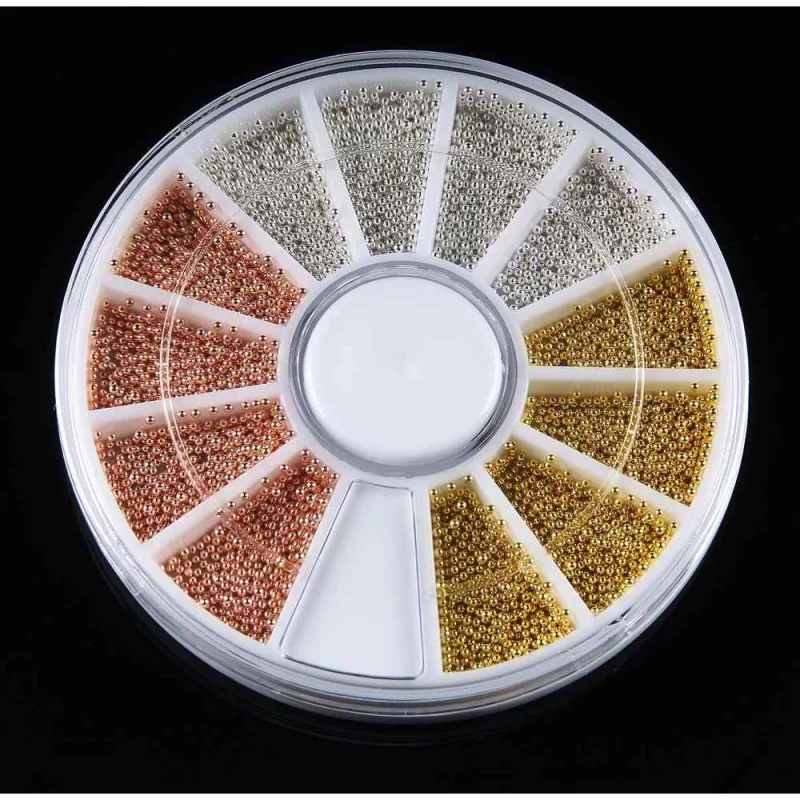 0.8mm Nail Art Mini Beads - Gold, Silver & Rose Color - Pack
