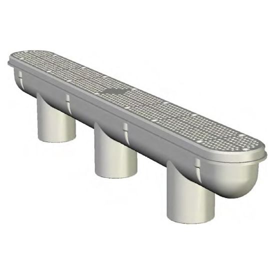 Custom Molded Products Inc. 32 Inch Channel Drain & Sump Drk Gray Three 2-Inch Socket X 2.5-Inch Spigot Ports - 25506-327-000