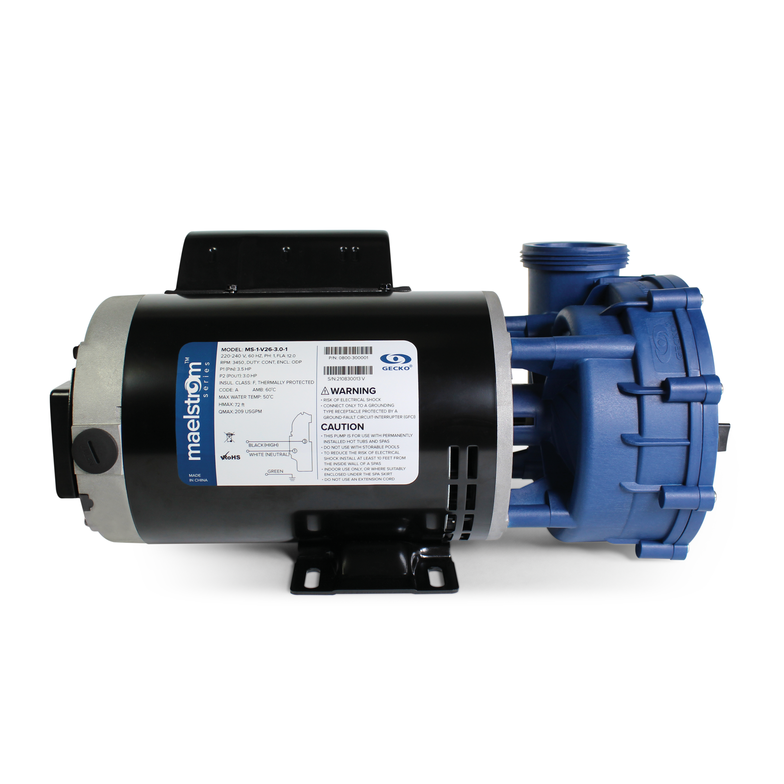 Gecko Maelstrom MS-1 Spa Pump (0800-390001) — 3.0 HP Single Speed 230V 56-Frame | Gecko Custom Motor Jet Pump