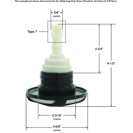Waterway 3 5/8IN. Directional Poly Storm Thread Inch Jets Swirl Plastic / Stainless Steel - 229-4020S