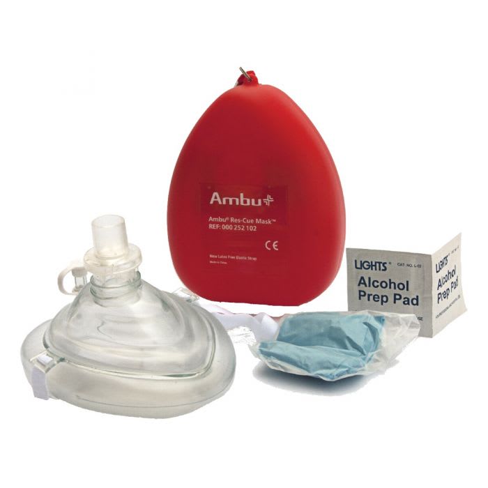 Kemp USA AMBU CPR Mask O2 Inlet Head Strap Gloves & Wipes