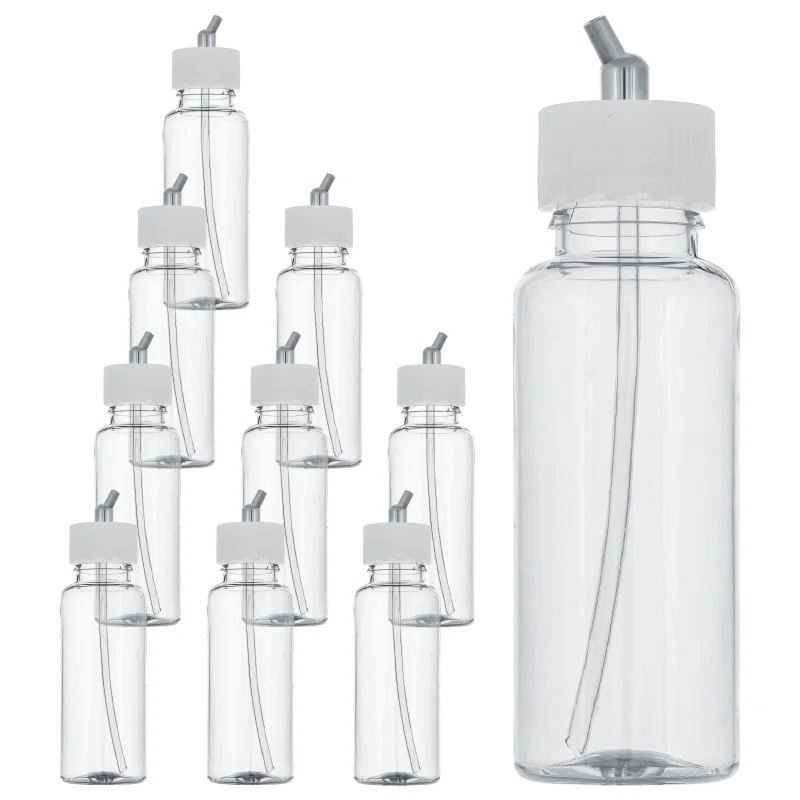 10 Pack TB-009, 3.4oz Plastic Jar Bottles with 30 Degrees Down Angle Adaptor Lid Assembly, Dual-Action Siphon