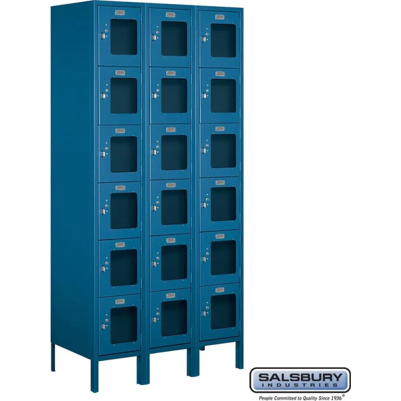 12" Wide Six Tier Box Style See-Through Metal Locker - 3 Wide - 6 Feet High - 18" Deep by Salsbury Blue