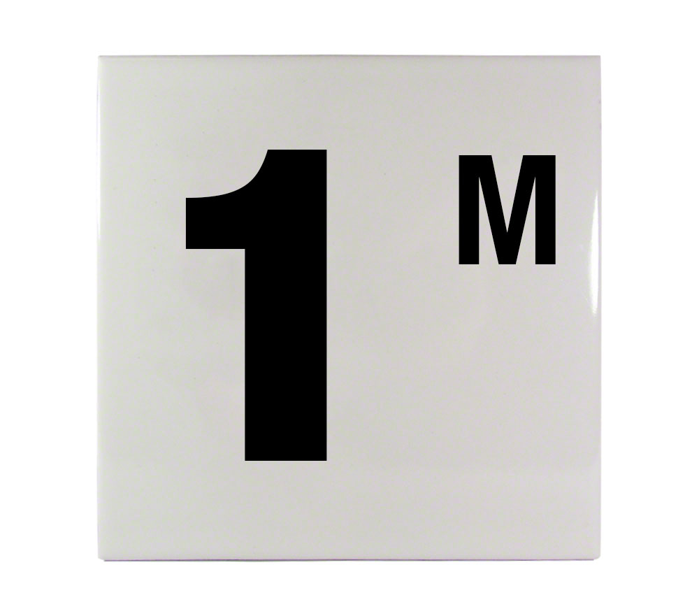 1 M Ceramic Smooth Tile Depth Marker 6 Inch x 6 Inch with 4 Inch Lettering