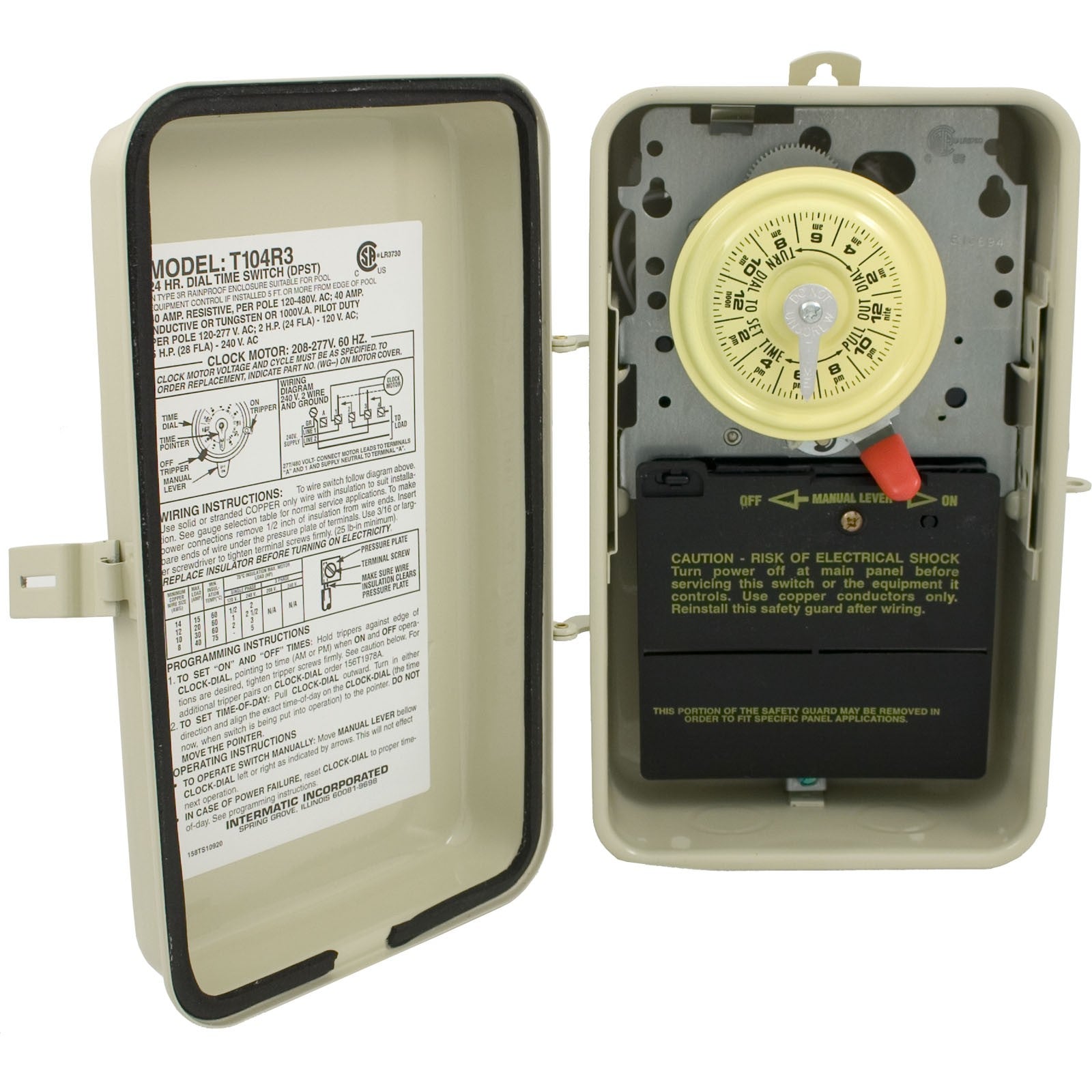 Time Clock, Intermatic T104R3, 24 hr, 230v, DPST, w/ Case : T104R3