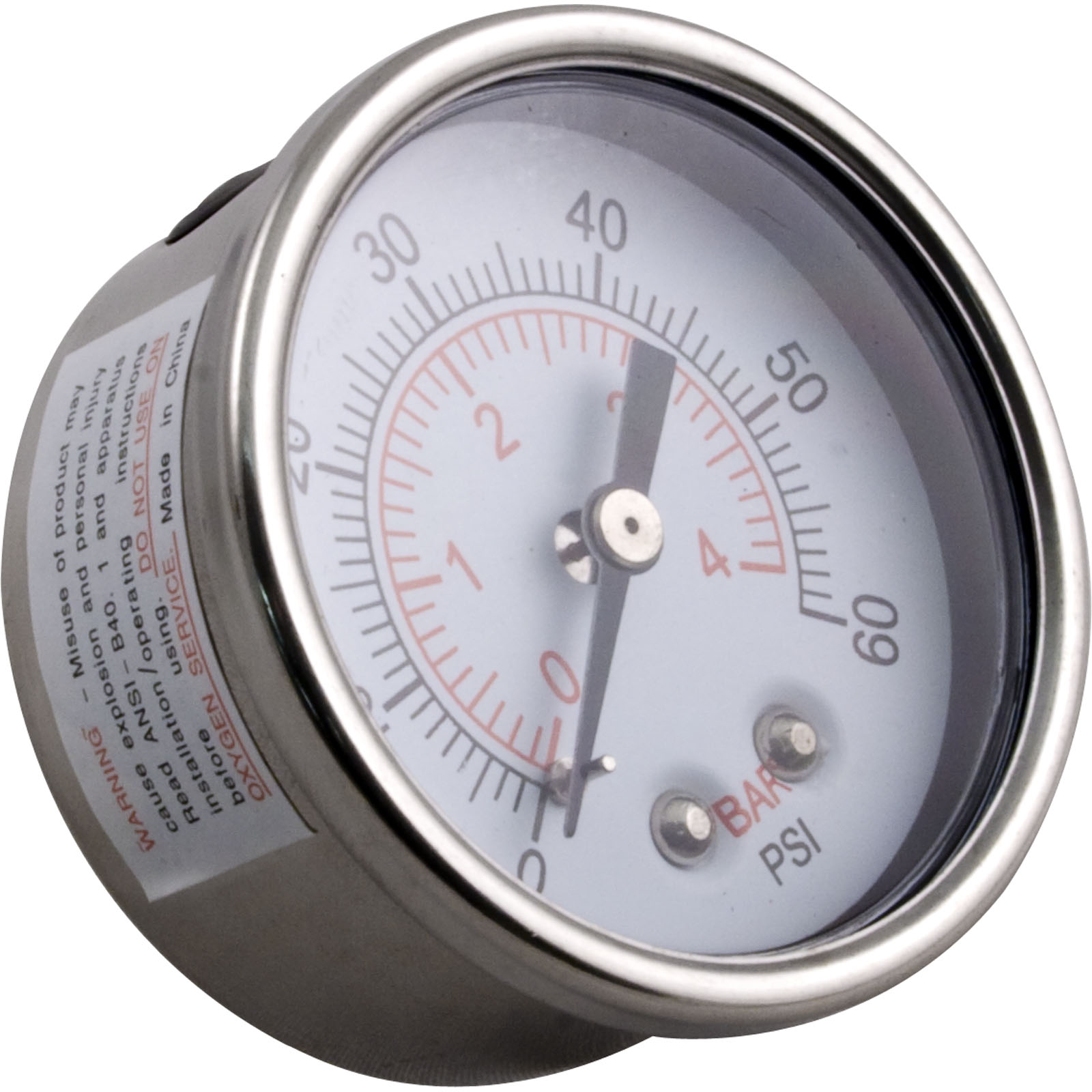 Pressure Gauge, WW Clearwater II, 1/4″mpt, 0-60psi, Back Mount | 830-4000SS