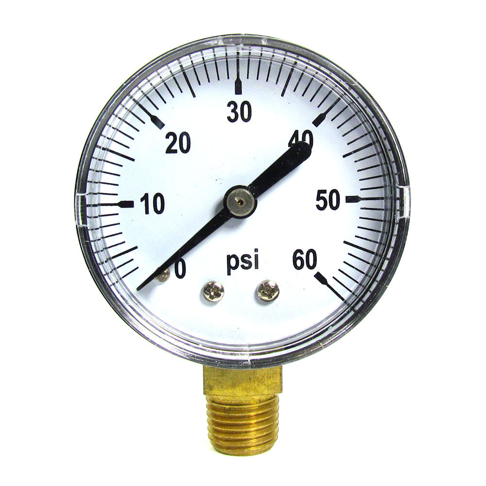 0 to 60 PSI Pressure Gauge - 1/8 Inch Bottom Mount - 2 Inch Face - Stainless Steel Case