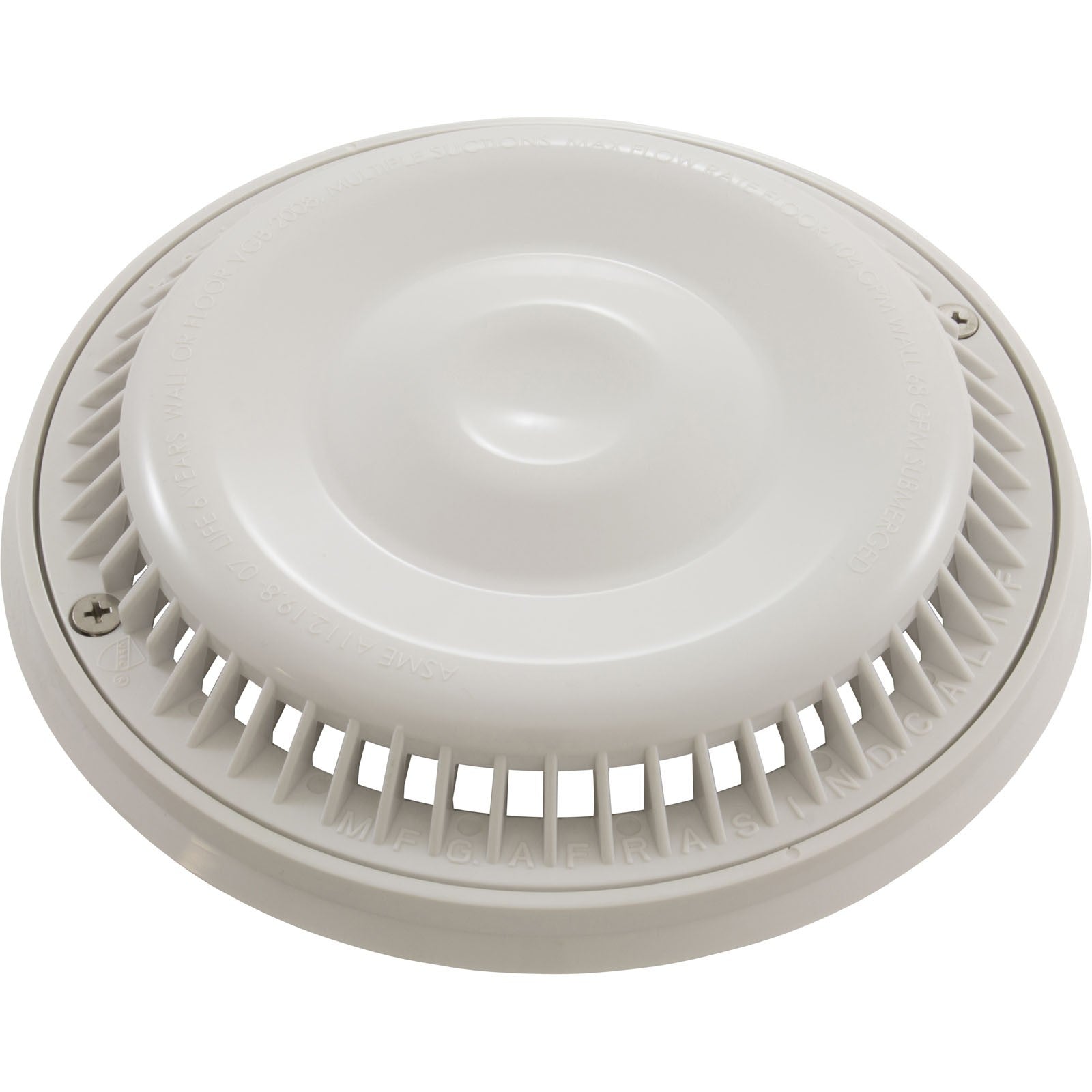 Main Drain Grate, Afras, Anti Vortex, 7-3/4"dia, Wht, w/Ring&Scrw : 10064W