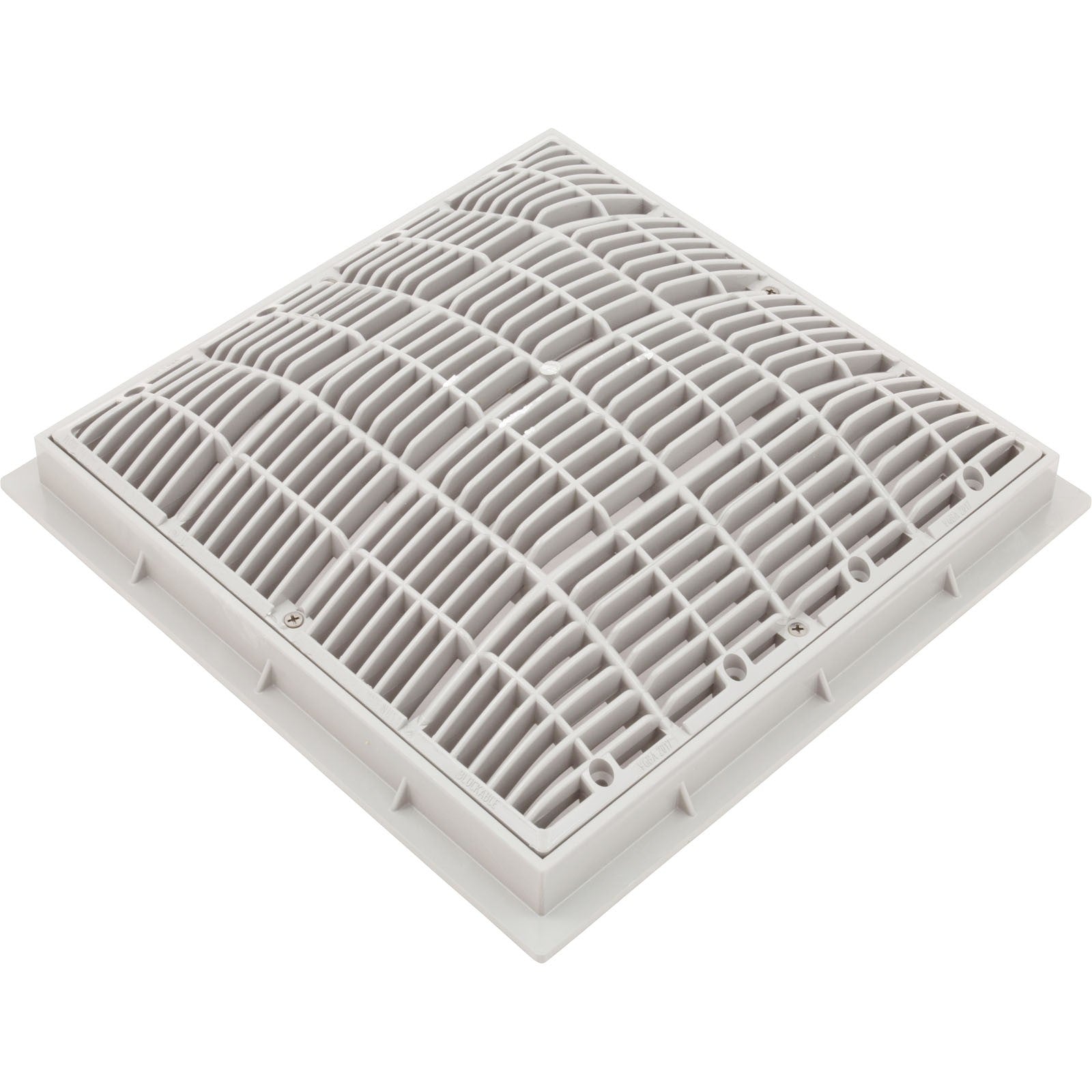 Main Drain Grate, Waterway, 12" x 12" Square, w/Frame, White : 640-4720 V