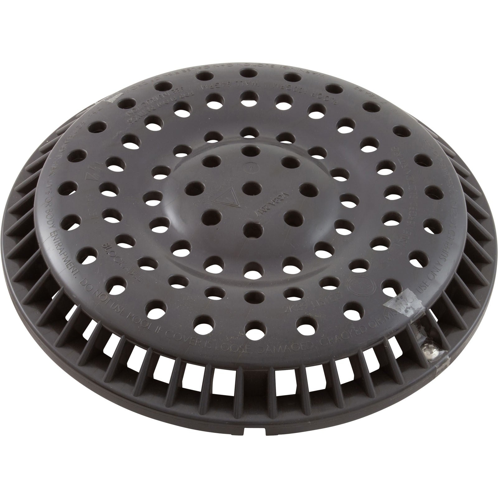 Main Drain Grate, WW Anti-Vortex, 8" Round, w/o Screws, Dk Gry : 642-2159-DKG V