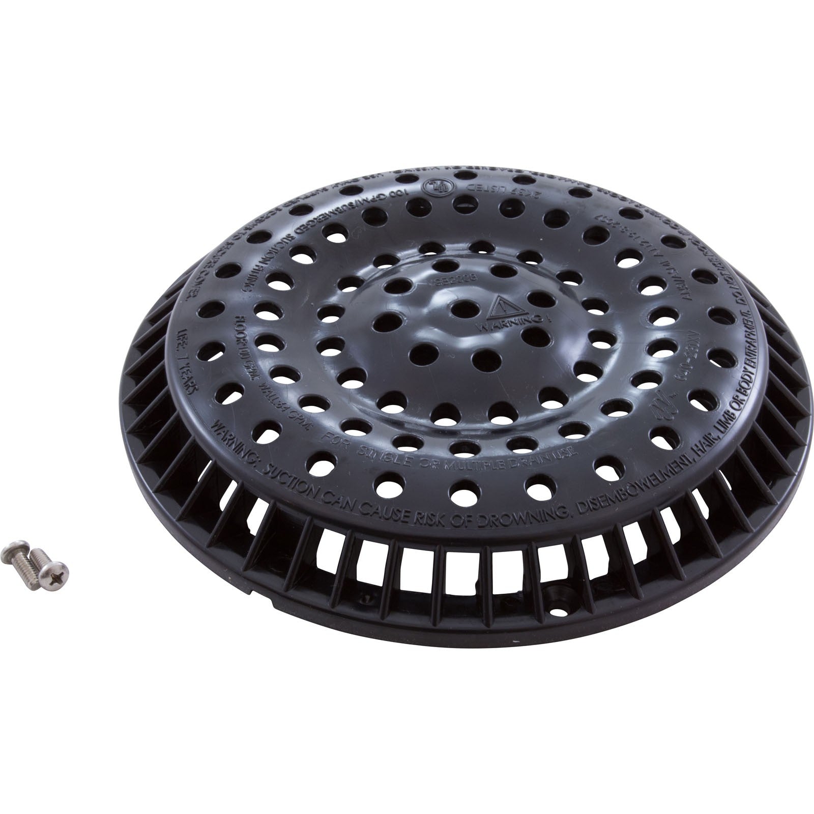 Main Drain Grate, Waterway Anti Vortex, 8" Round, Black : 642-2151 V