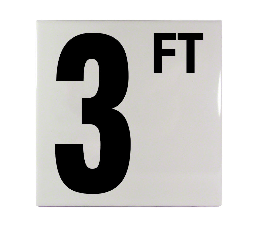 3 FT Ceramic Smooth Tile Depth Marker 6 Inch x 6 Inch with 5 Inch Lettering