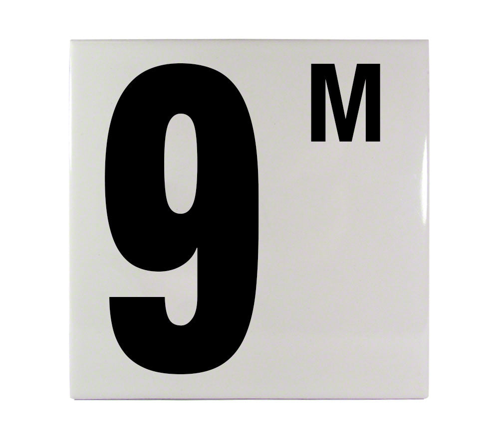 9M Metric Ceramic Smooth Tile Depth Marker 6 Inch x 6 Inch with 5 Inch Lettering