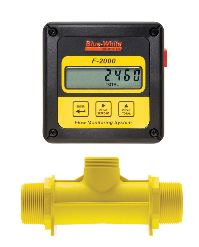 F-2000RTS Digital Paddlewheel Flowmeter - 1 Inch Polypro Male NPT - 115V 5-50 GPM - Display Mounted