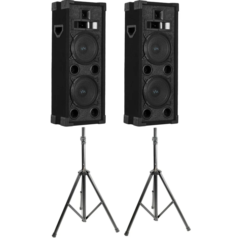 2) VM Audio VAS4210P 2200 Watt 4-Way Dual 10" DJ Loud Speakers + Tripod Stands