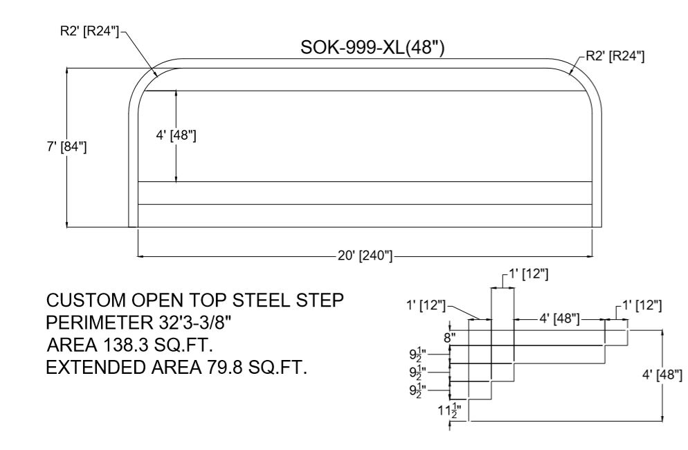 48" High x 20' Wide x 2' Radius Full Width Steel Step with 4' Sunledge