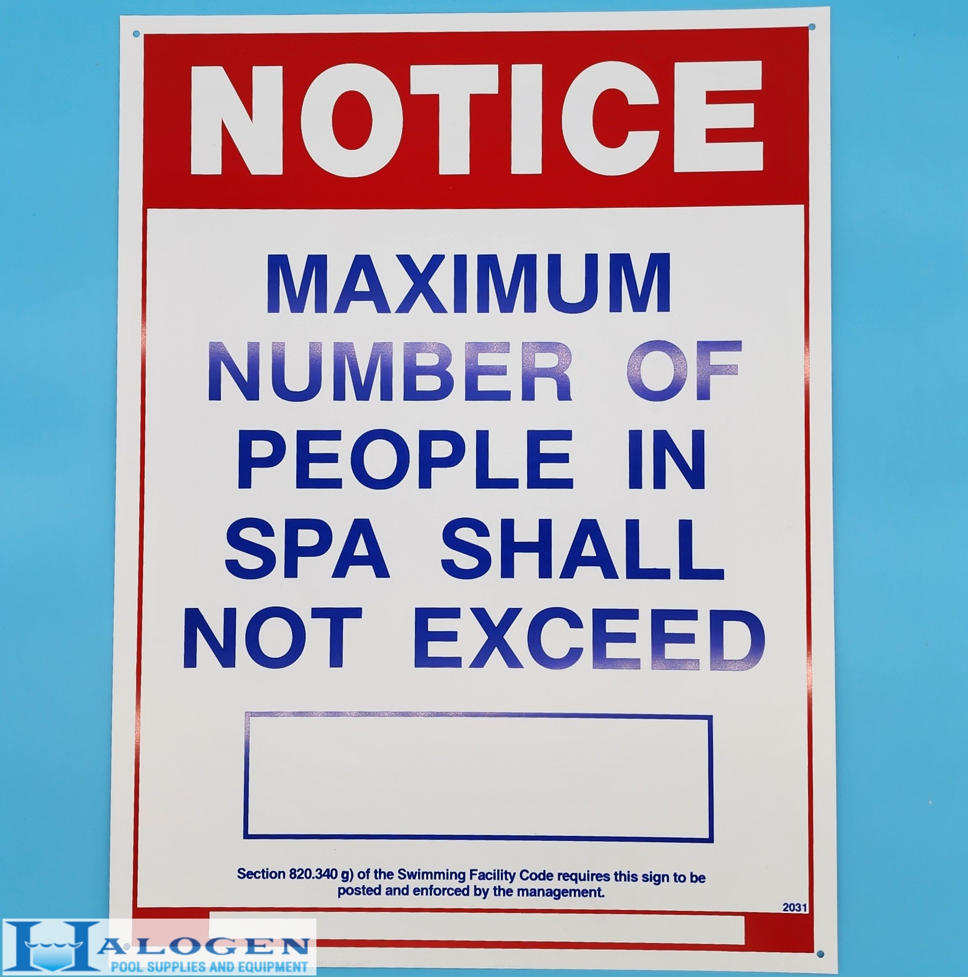 Illinois Required Spa Bather Load Sign (18″ W x 24″ H)