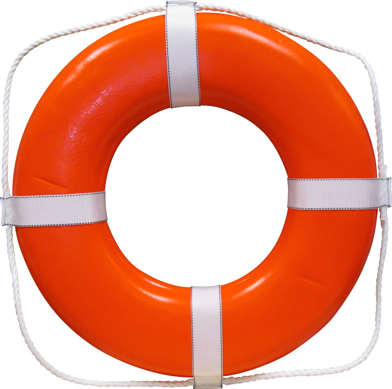 USCG Solid Foam 24 Inch Life Ring Buoy With Webbing - Orange