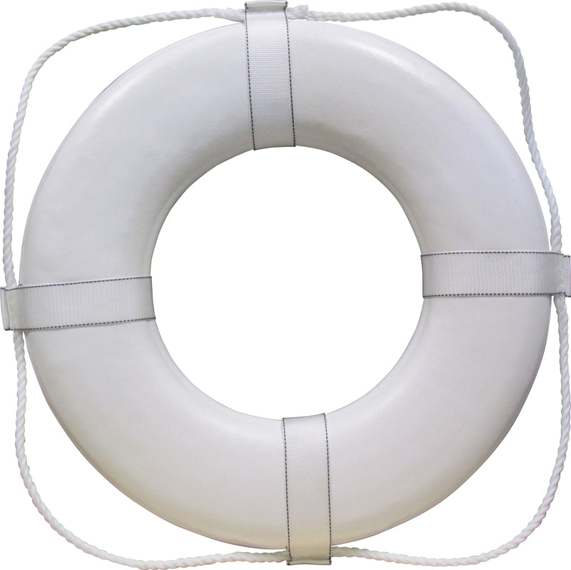 USCG Solid Foam 24 Inch Life Ring Buoy With Webbing - White