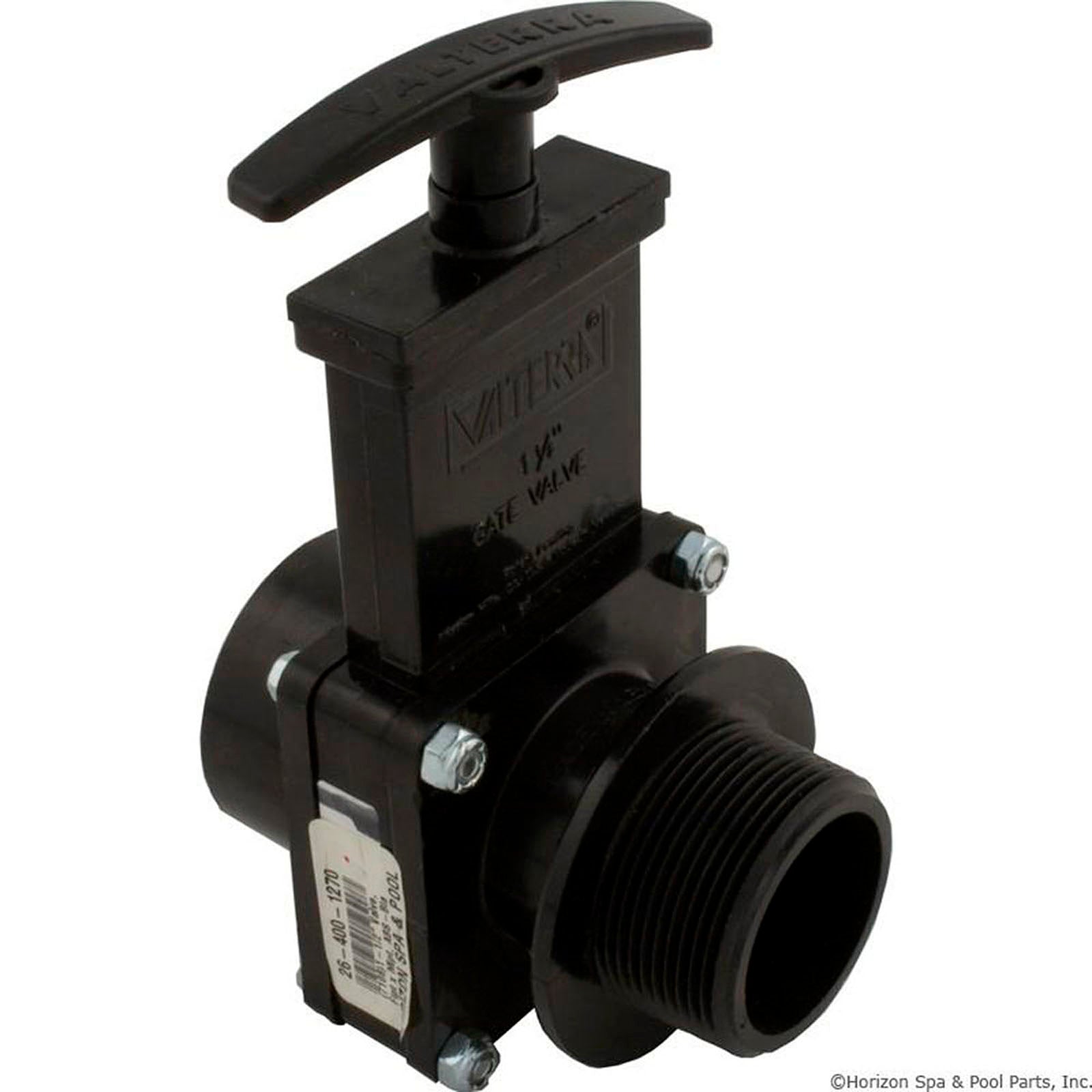 Gate Valve, 3 pc, Valterra, 1-1/2"fpt x 1-1/2"mpt, 45psi,Blk