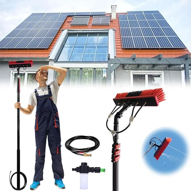 3.6-10.8 M Telescopic Brush, Water Fed Window Cleaning Pole, Soap Dispenser, Window Cleaning Pole, Water Fed Telescopic Brush, Window Roof Cleaning Equipment (35cm Brush,6M)
