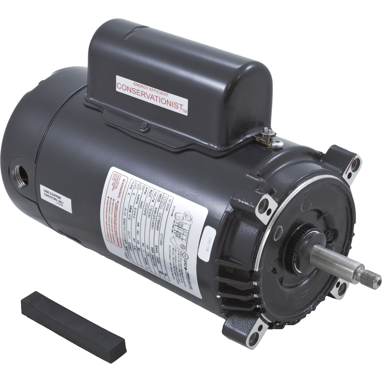 Motor, Century, 0.5hp, 115v/230v, 1-Spd, 56Cfr, C-Face Thd, EE | CT1052