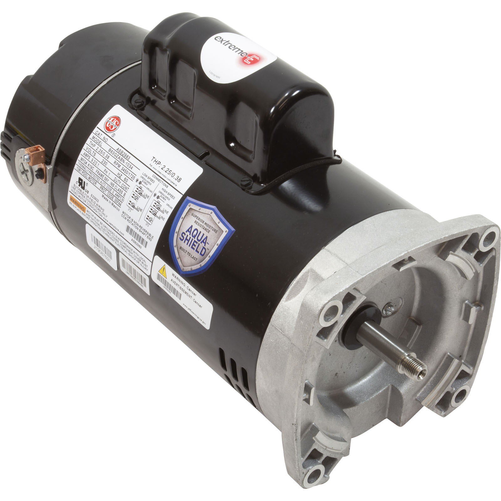 Motor, US Motor, 1.5hp, 2-Spd, 230v, 56YFr, SQFL, Full Rate, PE | ASB2983