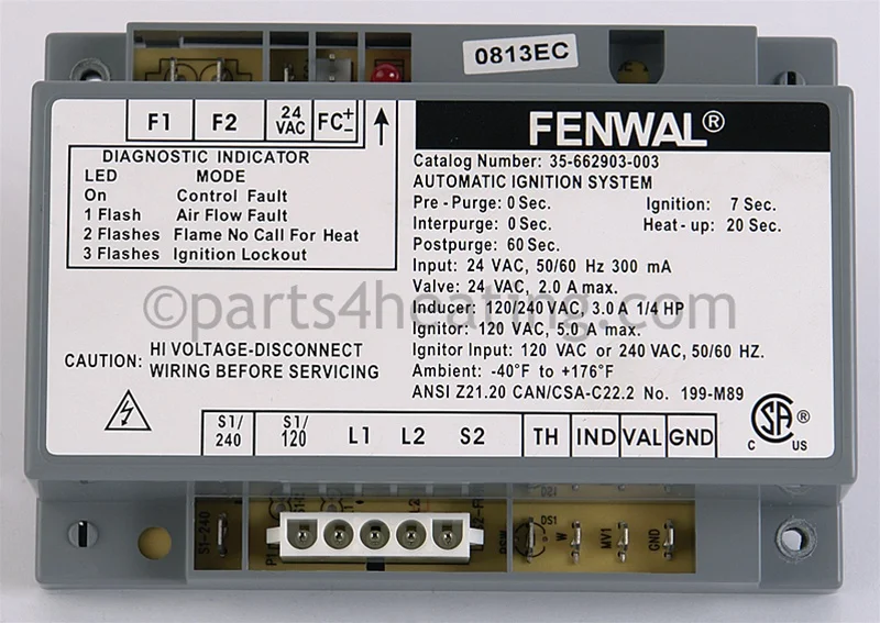 Kidde-Fenwal35-662903-003Ignition Control Board 24 VAC Hot Surface With Blower Relay CSA