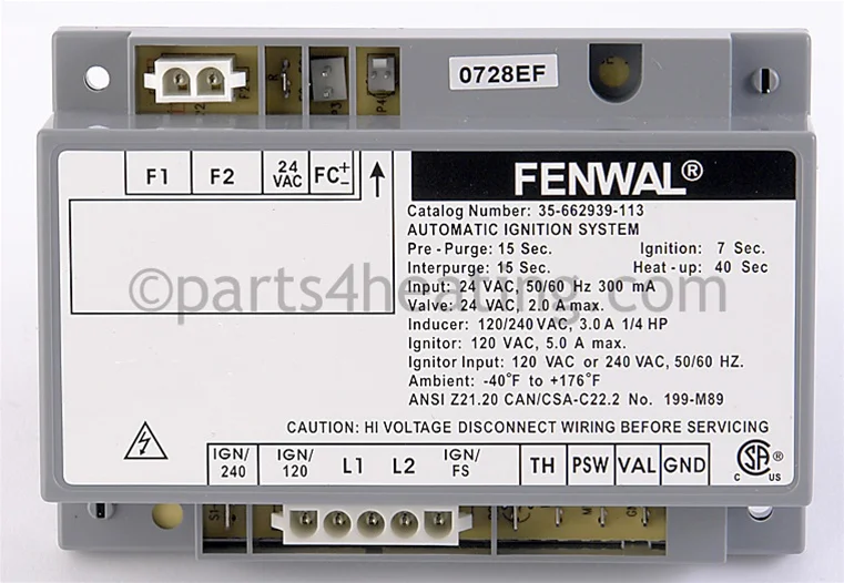 Kidde-Fenwal35-662939-113Ignition Control Board 24 VAC Hot Surface With Blower Relay CSA