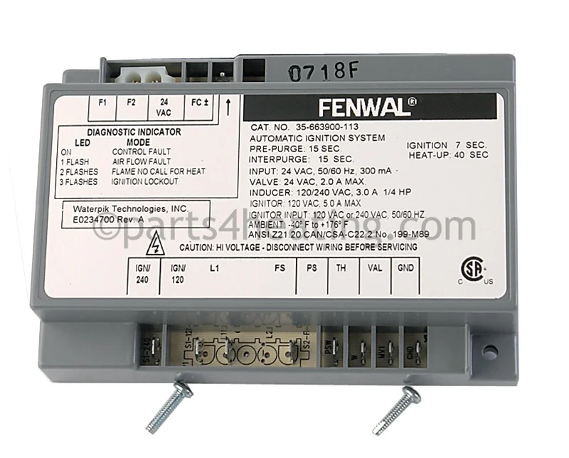 Kidde-Fenwal35-663900-113Ignition Control Board 24 VAC Hot Surface Dual Speed With Blower Relay CSA