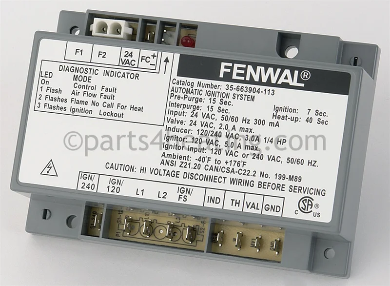 Kidde-Fenwal35-663904-113Ignition Control Board 24 VAC Hot Surface Dual Speed With Blower Relay CSA