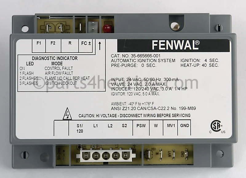Kidde-Fenwal35-665666-00124 VAC Hot Surface Ignition Control Board With Blower Relay