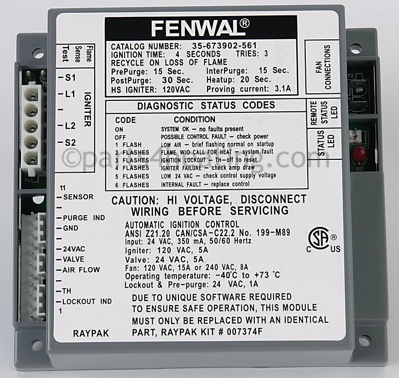 Kidde-Fenwal35-673356-56124 VAC Proven Hot Surface Ignition Control Board With Blower Relay