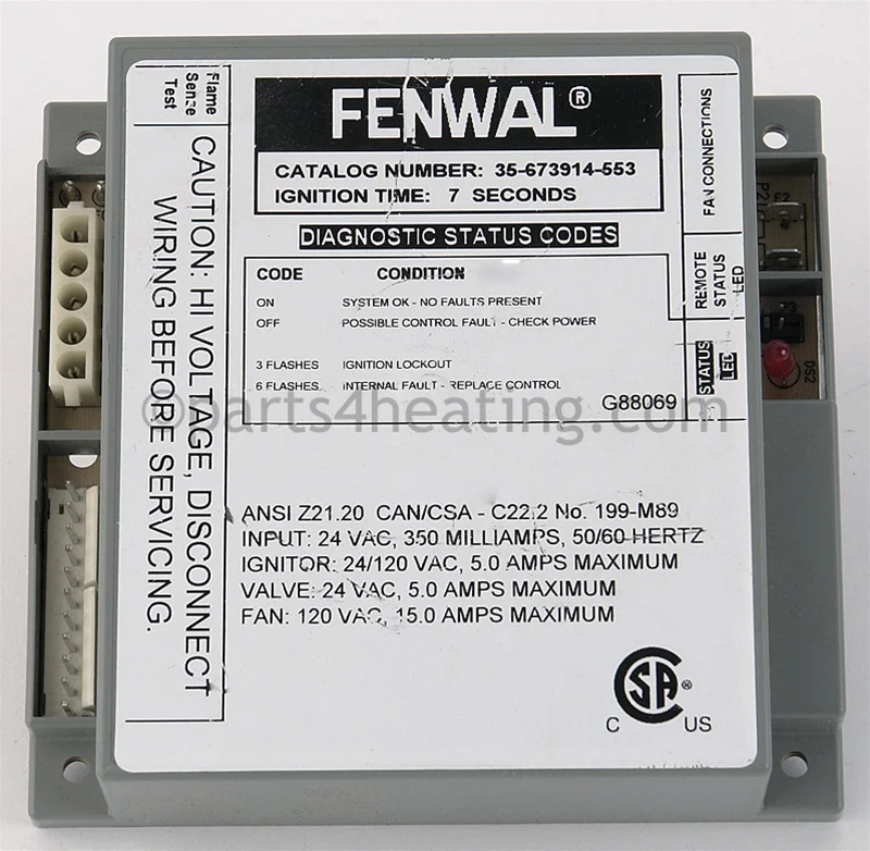 Kidde-Fenwal35-673914-55324 VAC Proven Hot Surface Ignition Control Board With Blower Relay
