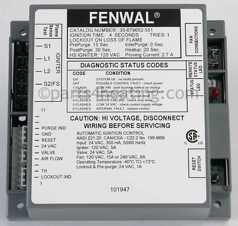 Kidde-Fenwal35-679652-55124 VAC Proven Hot Surface Ignition Control Board