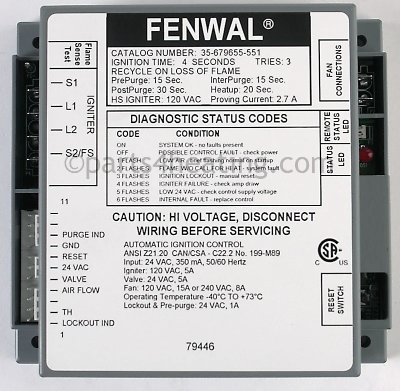 Kidde-Fenwal35-679655-551Ignition Control Board 24 VAC Proven Hot surface igniter with Blower Relay