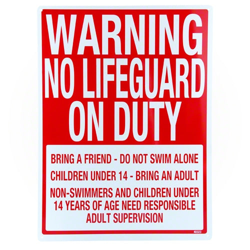 Poolmaster Warning: No Lifeguard On Duty Sign 40323