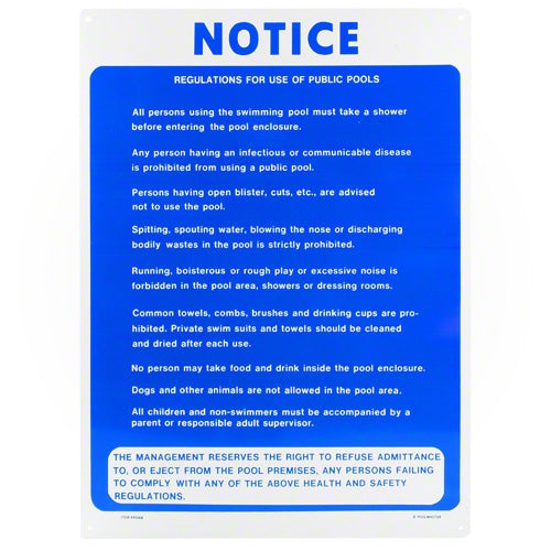 Poolmaster Regulations For Use of Public Pools Sign 40368