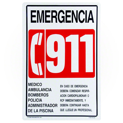 Poolmaster Emergency 911 Sign 40382 - Spanish