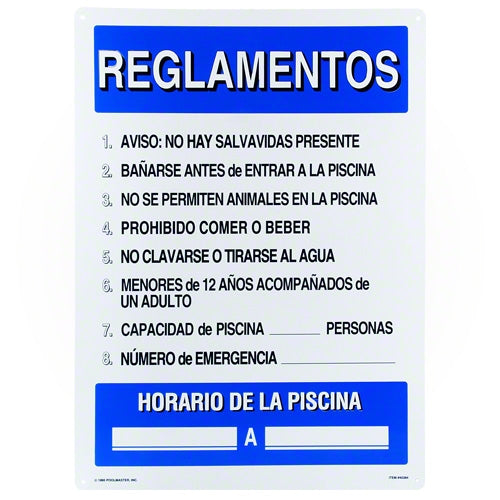 Poolmaster Pool Regulations Sign 40384 - Spanish