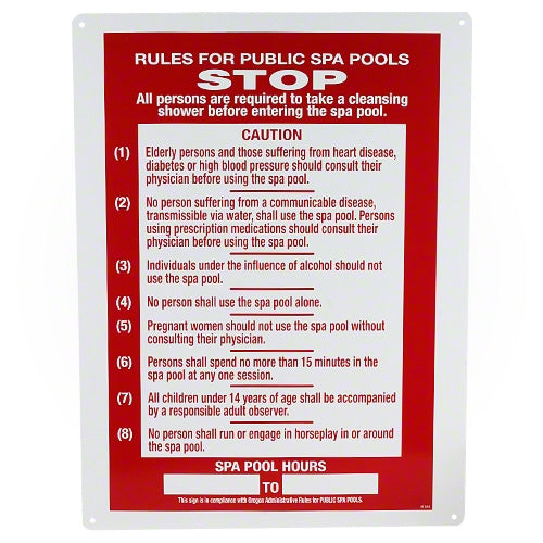 Poolmaster Rules for Public Spa Pools 41384