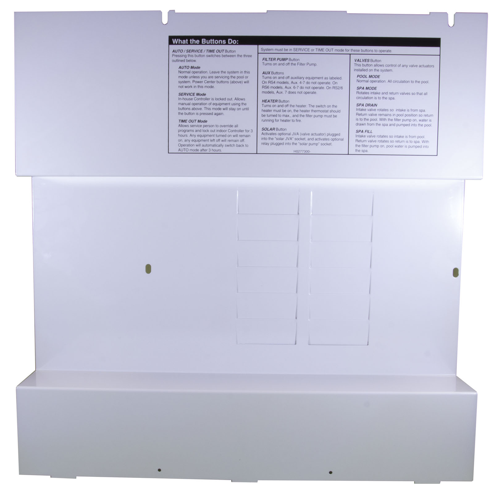 Dead Front Panel, Zodiac AquaLink RS/PureLink, Power Center |R0562000