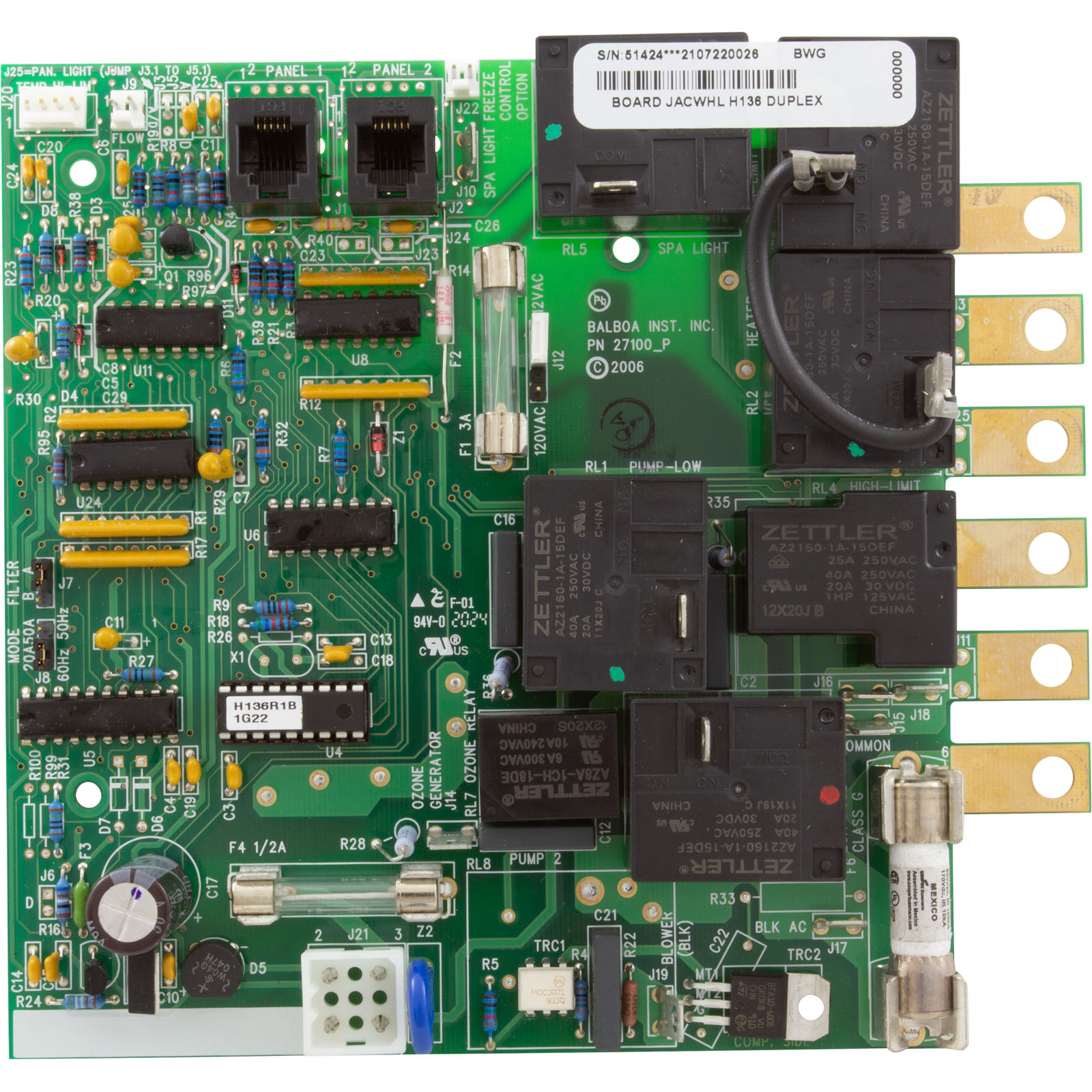 PCB, Jacuzzi, H136, Analog, 1-pump, with Phone Plug | 51424