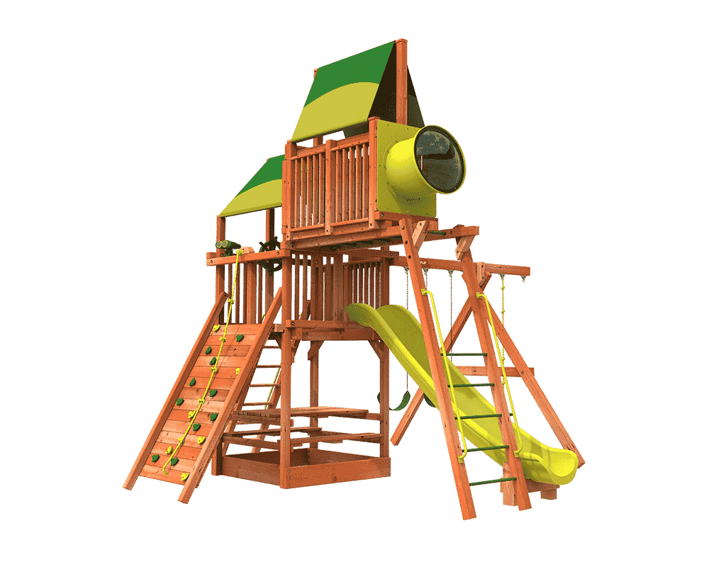 Woodplay Playhouse 6' Combo 4 Swing Set