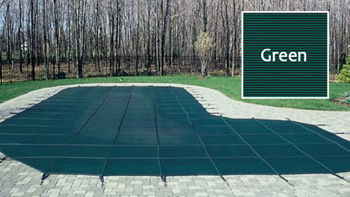 GLI 20 x 40 Rectangle Safety Cover w/ 4 X 8 Left 2'Offset Step Green Mesh | 20-2040RE-LHS482-SAP-GRN