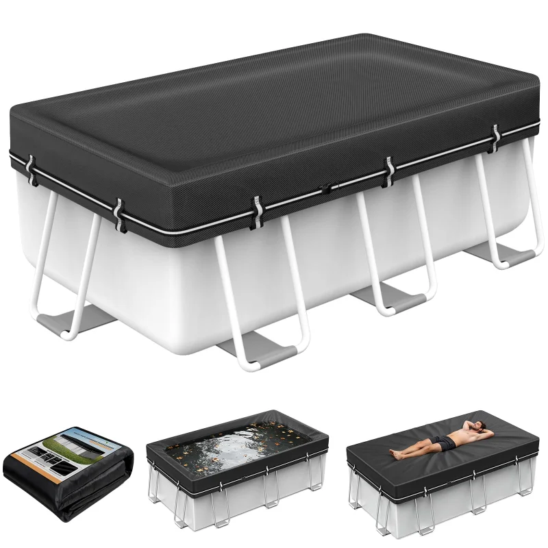 7x10Ft Rectangular Pool Cover, Swimming Pool Cover for Above Ground Pool, Solar Cover Including Full-Circle Windproof Buckle, Winter Cover Ideal for Waterproof and Dustproof