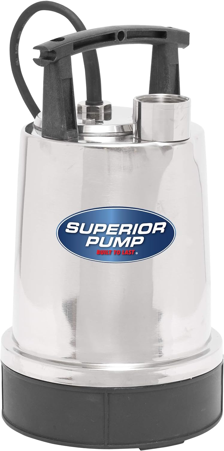 Superior Pump 91592 1/2Hp 1.25" Stainless Steel Util Pump, 1/8" Surface, 3/8" Solids