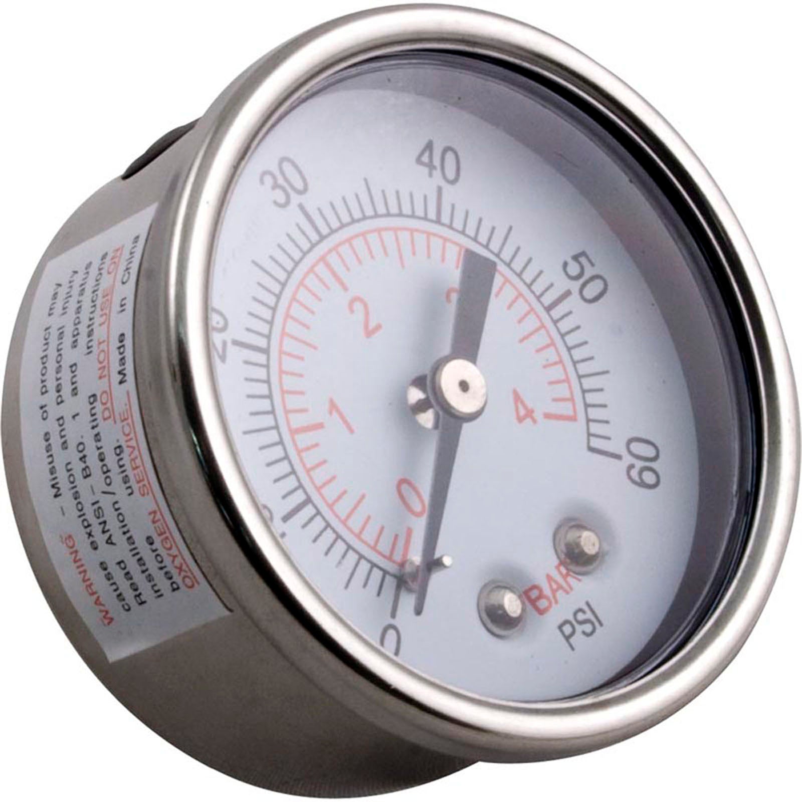 Pressure Gauge, WW Clearwater II, 1/4"mpt, 0-60psi, Back Mount