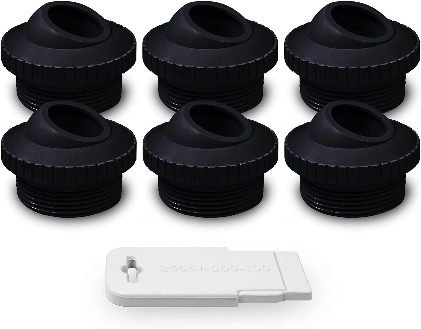 Aquamoto Black 1" Directional Flow Eyeball Inlet Jet Kit, Standard 1-1/2" Thread, Pack of 6 Fittings with Installation Tool