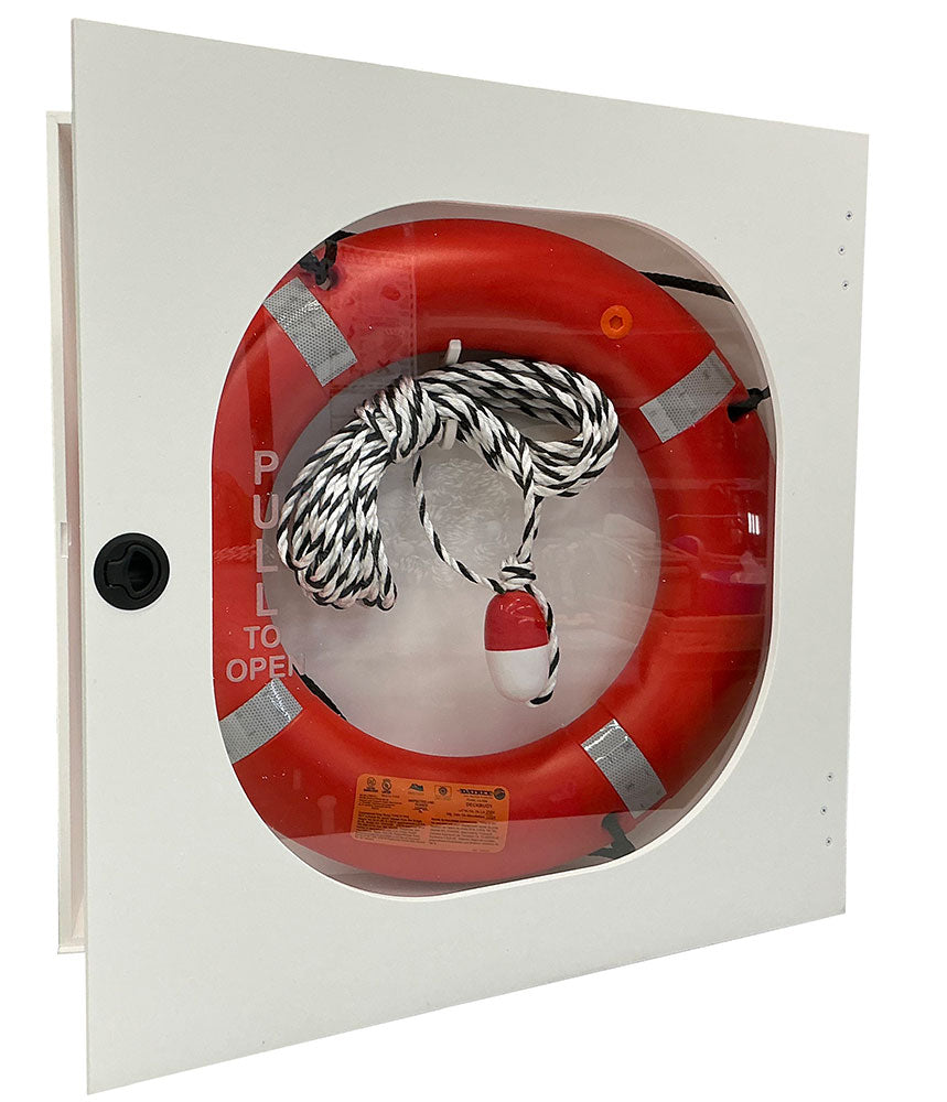 Safety Station Cabinet Equipped With 30 Inch USCG Life Ring Buoy and Throw Line - Orange